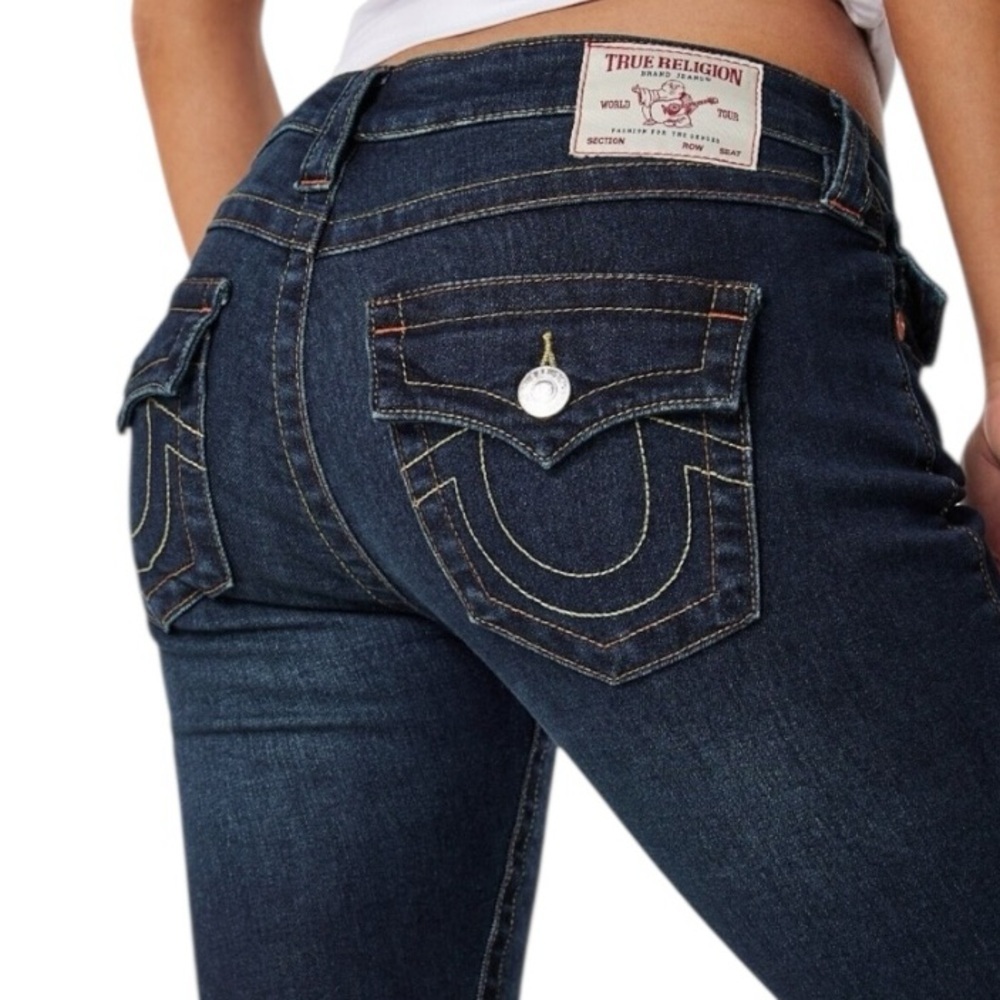 True Religion Joey Flare Leg Dark Wash Denim Low Rise Jean NWT W28 L34 $159 - Picture 2 of 13